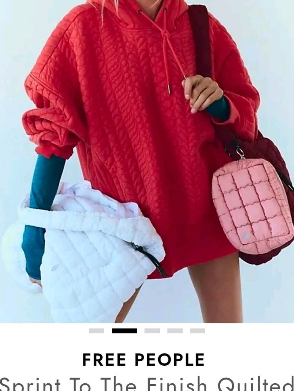 FP Movement by Free People Quilted Oversized Hoodie in Red - Picture 2 of 8